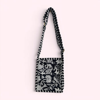 Mini Cross Body Bag | Black And White Block Print Floral, 5 of 5