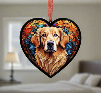 Golden Retriever Stained Glass Effect Heart Suncatcher, 4 of 5