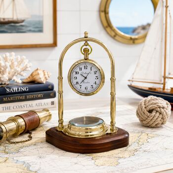 Personalised Brass 24th Anniversary Desk Clock With Compass, 4 of 11