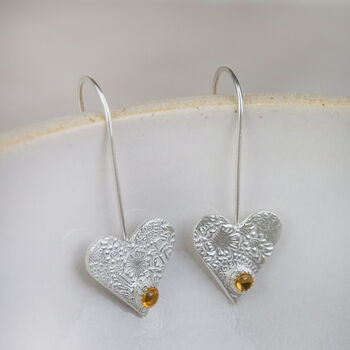 Sterling Silver Heart And Birthstone Earrings, 2 of 8