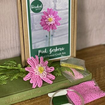 Pink Gerbera Beaded Flower Craft Kit, 2 of 4