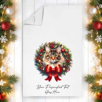 Personalised Cat In Christmas Wreath Gift Tea Towel, 8 of 12