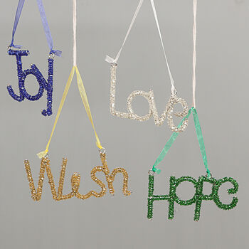 Four Hand Beaded Festive Phrases Hanging Decorations, 5 of 5