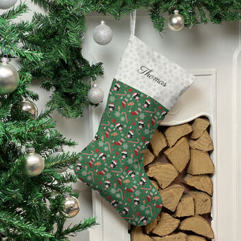 Personalised Cats Christmas Stocking In Green, 6 of 7