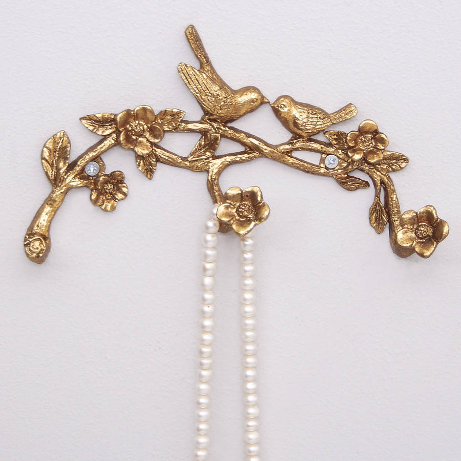 Love Birds Smothered Gold Wall Hook By Dibor