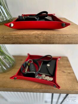 Personalised Red Square Leather Desk Accessories Tray, 5 of 8