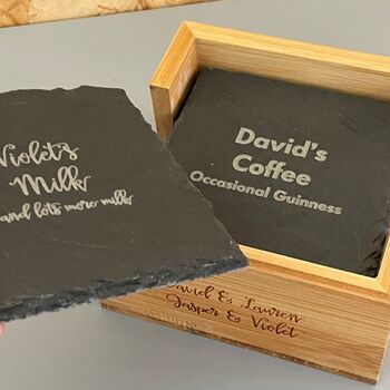 Personalised Slate Coaster Set With Wooden Box, 4 of 7