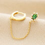 Green Crystal Stud Huggie And Chain Earring In Gold, thumbnail 1 of 3
