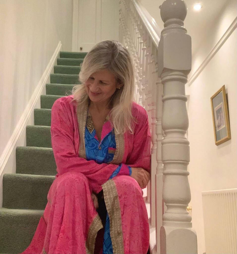 Upcycled Indian Silk Dressing Gown Pink Silver By Suzie Bidlake