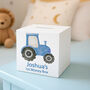 Personalised Blue Tractor Baby's First Wooden Money Box, thumbnail 1 of 3