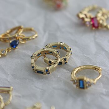 Gold Plated Sapphire Blue Crystal Huggie Hoops, 10 of 12