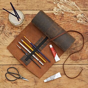 Personalised Buffalo Leather Roll Up Pencil Case, 2 of 11