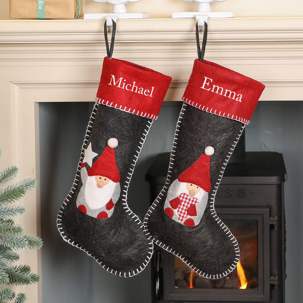 His And Hers Personalised Festive Gnome Stockings By Dibor