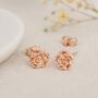 18ct Rose Gold Plated Rose Stud Earrings – June Birth Flower Jewellery, thumbnail 1 of 3