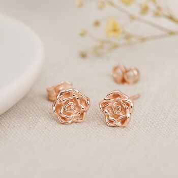 18ct Rose Gold Plated Sterling Silver Rose Stud Earrings – 7mm, 3 of 5