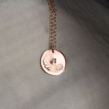 Initial Coin Pendant And Birth Flower Silver, 9ct Gold, 5 of 6