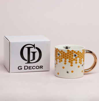 G Decor Beehives Contrast Gold Ceramic Tea Coffee Mug, 2 of 5
