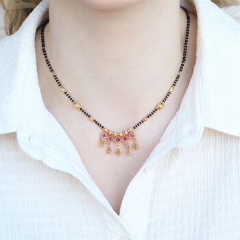 Indian Nazarian Gold Mangalsutra Black Beads Necklace, 3 of 4