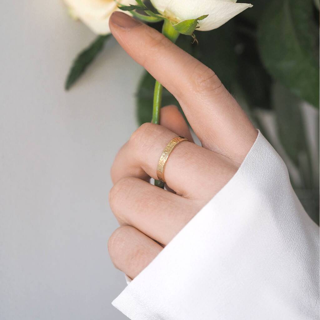 9ct Solid Gold Handstamped Personalised Botanical Ring