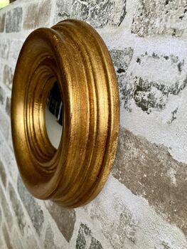 19cm Gold Convex Wall Mirror Porthole Fisheye Design, 3 of 8