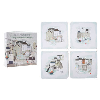 Set Of Four Harbourside Cork Coasters | Gift For Home, 2 of 5