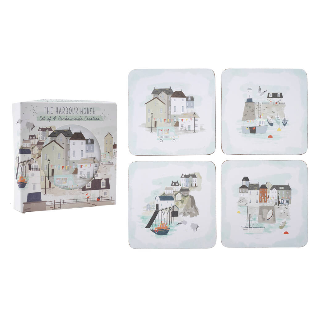 Set Of Four Harbourside Cork Coasters | Gift For Home, 1 of 4