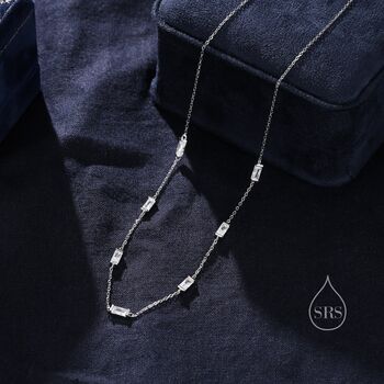 Baguette Cz Satellite Necklace In Sterling Silver, 7 of 10