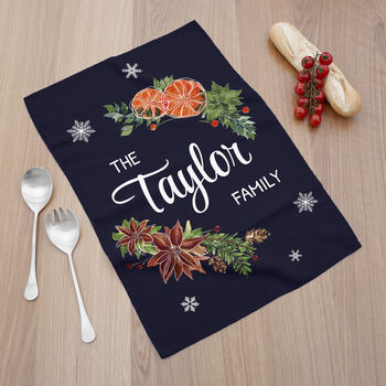 Personalised Christmas Clementine Tea Towel, 5 of 6