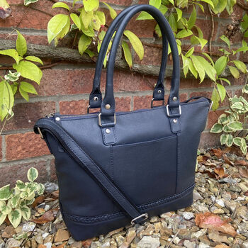 Genuine Leather Dark Navy Leather Handbag, Shoulder Bag, 2 of 3