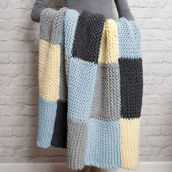 Chequered Blanket Knitting Kit Blue Breeze, 2 of 4