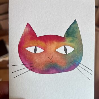 Rainbow Watercolour Personalised Cat Painting Card, 8 of 10