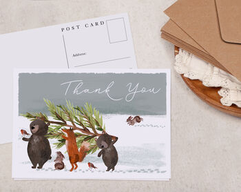 Christmas Woodland Animals Thank You A6 Postcard Pack, 2 of 3