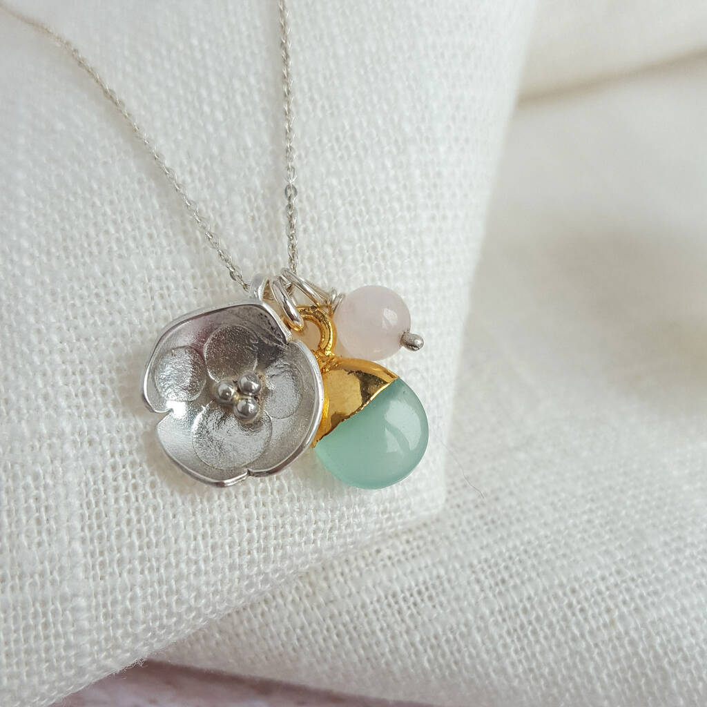 Silver Meadow Flower Gemstone Necklace Blue, 1 of 6