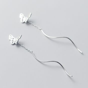 Sterling Silver Butterfly Spiral Threader Earrings, 2 of 4