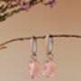 Natural Rose Quartz Lily Twisted Huggie Hoop Earrings, thumbnail 5 of 10