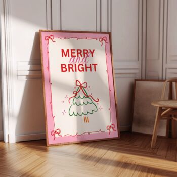 Merry And Bright Christmas Pink Retro Print, 6 of 7