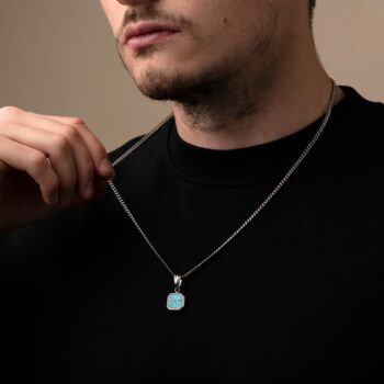 Silver Genuine Turquoise Stone Pendant Necklace, 3 of 12