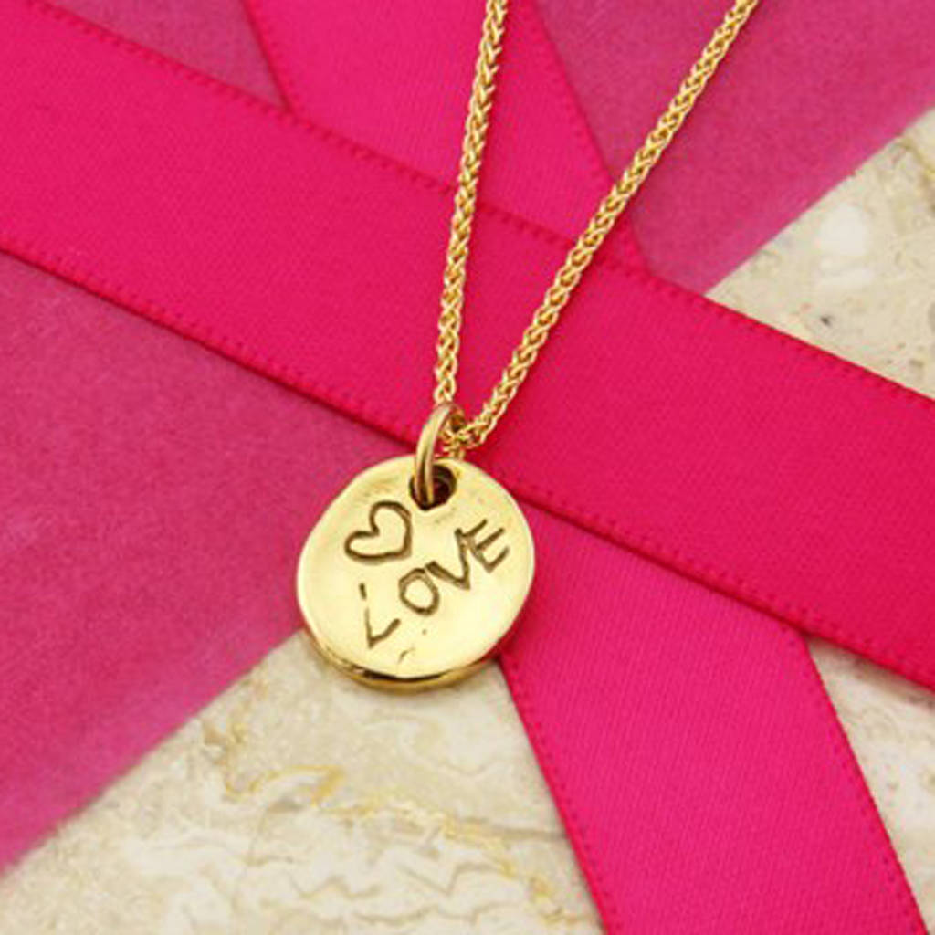 'Love' Pendant In 9ct Gold By Argent of London