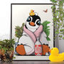 Penguin In Bath Towel, Funny Toilet Art, thumbnail 1 of 8