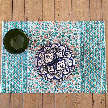 Set Of Indian Hand Block Printed Placemats, Green, 2 of 9