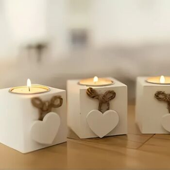 Three White Wooden Heart Tealight Candle Holders Decor, 2 of 6