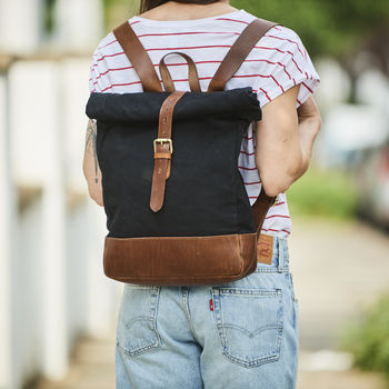 Canvas And Leather Rolltop Backpack, 3 of 7