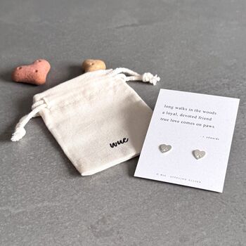 Sterling Silver Heart Paw Stud Earrings With Original Haiku Poem, 5 of 8