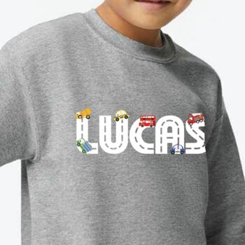 Personalised Kids Cars And Vehicle Sweatshirt, 2 of 4