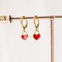 Tiny Red Heart Huggie Hoop Earrings, thumbnail 1 of 10