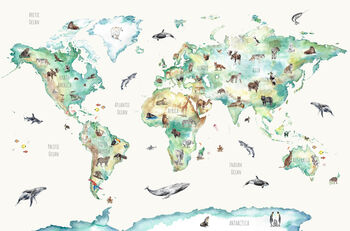 Wildlife World Map Mural Wallpaper For Children, 5 of 12