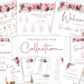 Wedding Table Plan Burgundy Red Pink Florals, 6 of 6