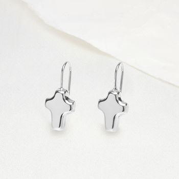 Cross Drop Earrings In Shiny Sterling Silver, 2 of 5