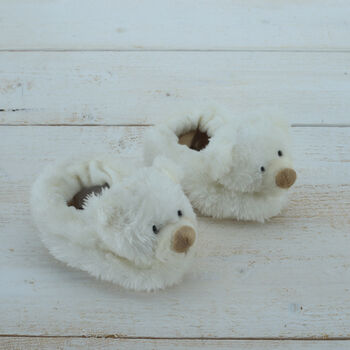 Bear Baby Slippers With Personalised Keepsake Heart, 2 of 5