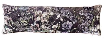 Orchid Garden Floral And Wild Orchids With Bees And Butterflies Long Bolster Velvet Cushion, 4 of 5